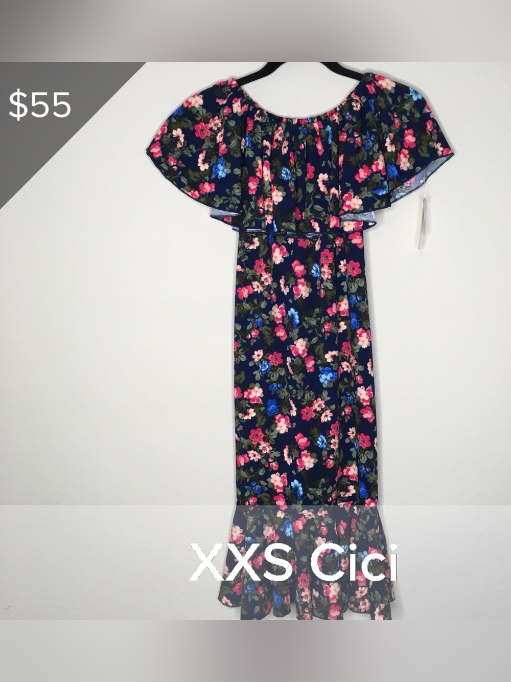 LuLaRoe Cici Floral Dress in Navy with Pink & Blue Flowers XXS